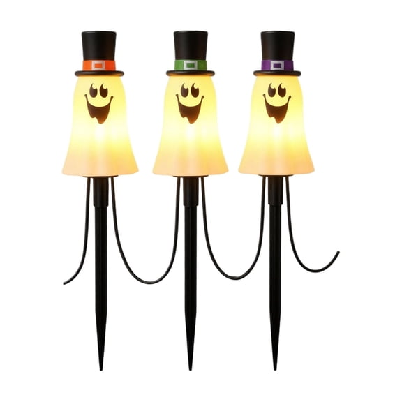 Light Up Halloween Decorations 3 Pack 14 Inch Solar Powered Ghost Path Lights, Solar Halloween Decorations Outdoor for Yard Lawn Garden, Spooky Halloween Party Decor