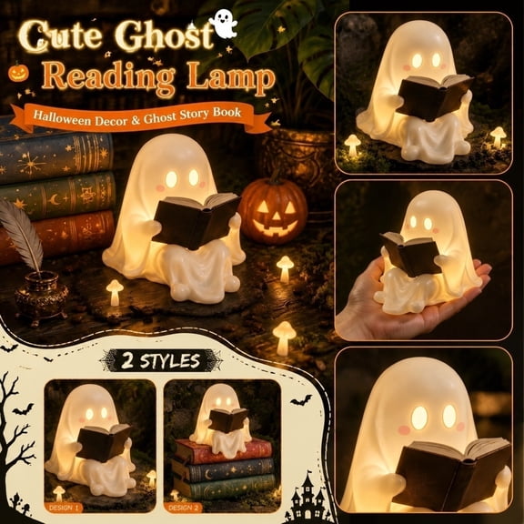 Light Up Halloween Decorations, Halloween Ghost Decor with Playful Reading Ghost Design, Nursery Night Light for Gentle Bedtime Illumination, Kids Reading Light for Quiet Story