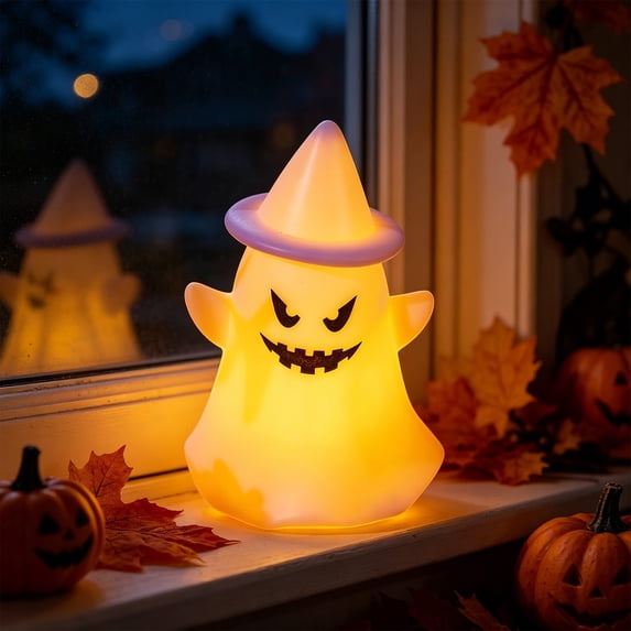 Light Up Halloween Tabletop Decor LED Glowing Halloween Figurine Ornament, Battery Operated Colorfast Stable Spooky Desktop Statue, Halloween Accent Decoration for Mantel Bookshelf Multi Tiered Tray
