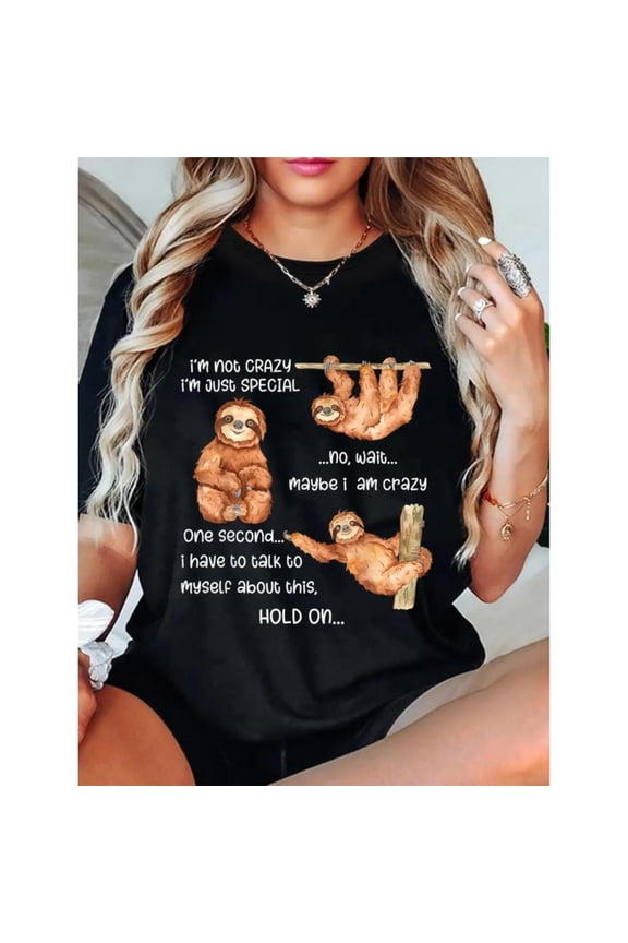 Light - Hearted Humor - Themed Graphic Tee,Tops Has Sloth Designs, Round Neck Oversized Fit T - shirts, Size(S - 5XL)