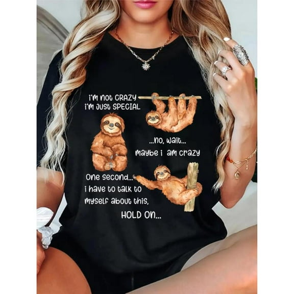 Light - Hearted Humor - Themed Graphic Tee,Tops Has Sloth Designs, Round Neck Oversized Fit T - shirts, Size(S - 5XL)