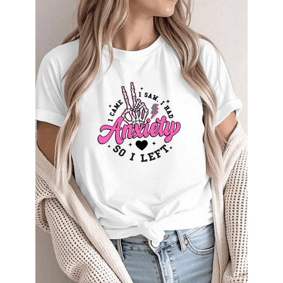 Light - Hearted Tee Making a Playful Statement Soft Breathable Top Short Sleeve Round Neck White S-5XL