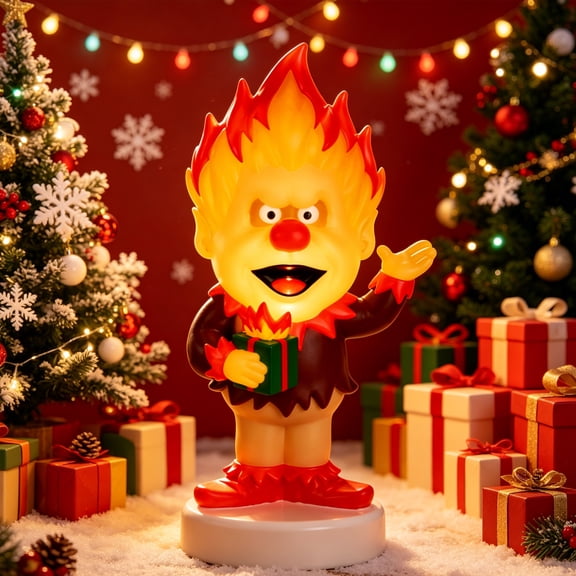 Light Up Heat Miser Christmas Collectible Figure, Classic Holiday Movie Themed Glowing Decor Statue, Cute Tabletop Ornament Xmas Present for Animation Fans Home Party Indoor Decor