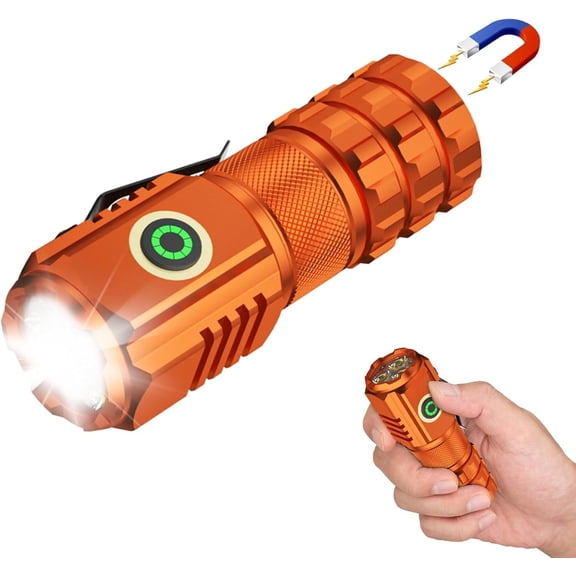XC06 Mini Flashlight Rechargeable,Pocket Flashlight with ,Super Bright Small Compact Flashlight,5 Modes EDC Flashlight for Camping,. (1, Orange)