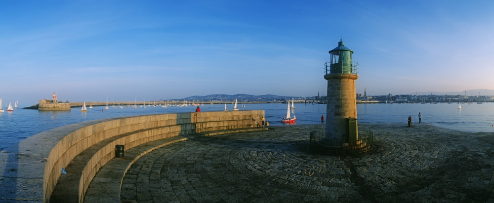 Light House At A Harbor County Dublin Republic Of Ireland Canvas Art - The Irish Image Collection Design Pics (44 x 18)