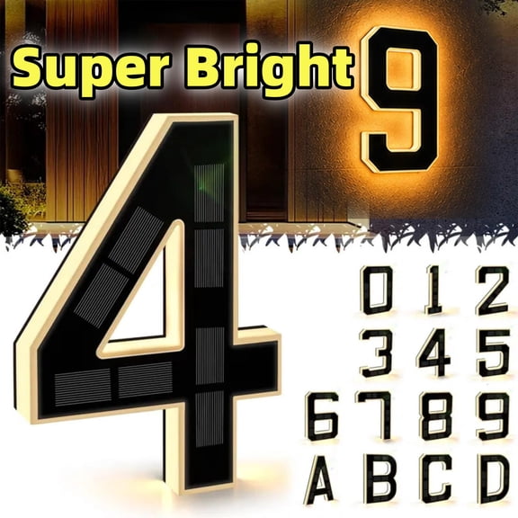 Light Up House Numbers for Outside, 2026 New Solar House Numbers for Outside, LED Illuminated Address Sign, IP65 Waterproof Lighted House Numbers, No-Drill Adhesive or Screw Mount for House, 8