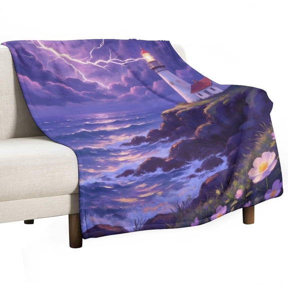 Light House Print Flannel Blanket Novelty Pattern Nap Blanket Sofa Room Office Soft Throw Blanket Outdoor Camping Warm Blanket