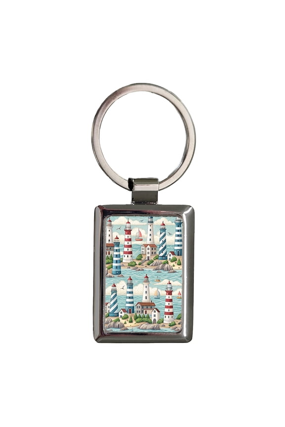 Light Houses Background Metal Rectangle Keychain