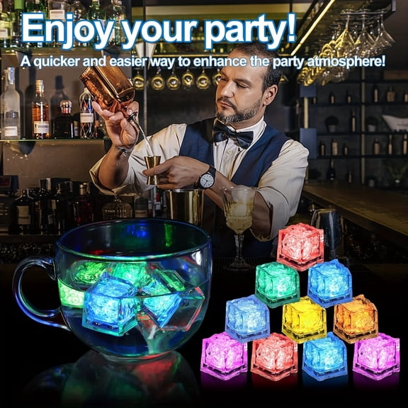Light Up Ice Cubes, 12 Pack Multi Color Led Ice Cubes for Drinks with Changing Lights, IP67 Waterproof Reusable Glowing Flashing Ice Cube for Club Bar Party Wedding Decor
