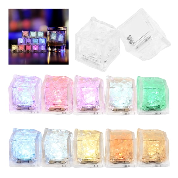 Light Up Ice Cubes, 12Pack Multi Color Led Ice Cubes for Drinks with Changing Lights, IP67 Waterproof Reusable Glowing Flashing Ice Cube for Club Bar Party Wedding Decor