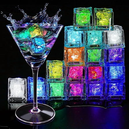 Light Up Ice Cubes, 18 Pack Multi Color Led Ice Cubes for Drinks IP67 Waterproof Reusable Glowing Flashing Changing Lights Water Activated Drink Lights for Cocktails Christmas Party Bar Wedding