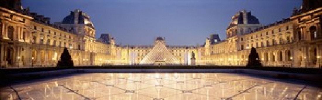 Light Illuminated In The Museum Louvre Pyramid Paris France Canvas Art - Panoramic Images (18 x 6)