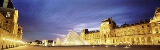 Light Illuminated In The Museum Louvre Pyramid Paris France Canvas Art - Panoramic Images (36 x 12)