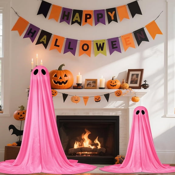 Light up Inflatable Halloween Ghost Decoration, Glowing Spooky Ghost Yard Ornament, Outdoor Festive Prop for Garden Lawn Patio Party House and Halloween Home Decor, Pink
