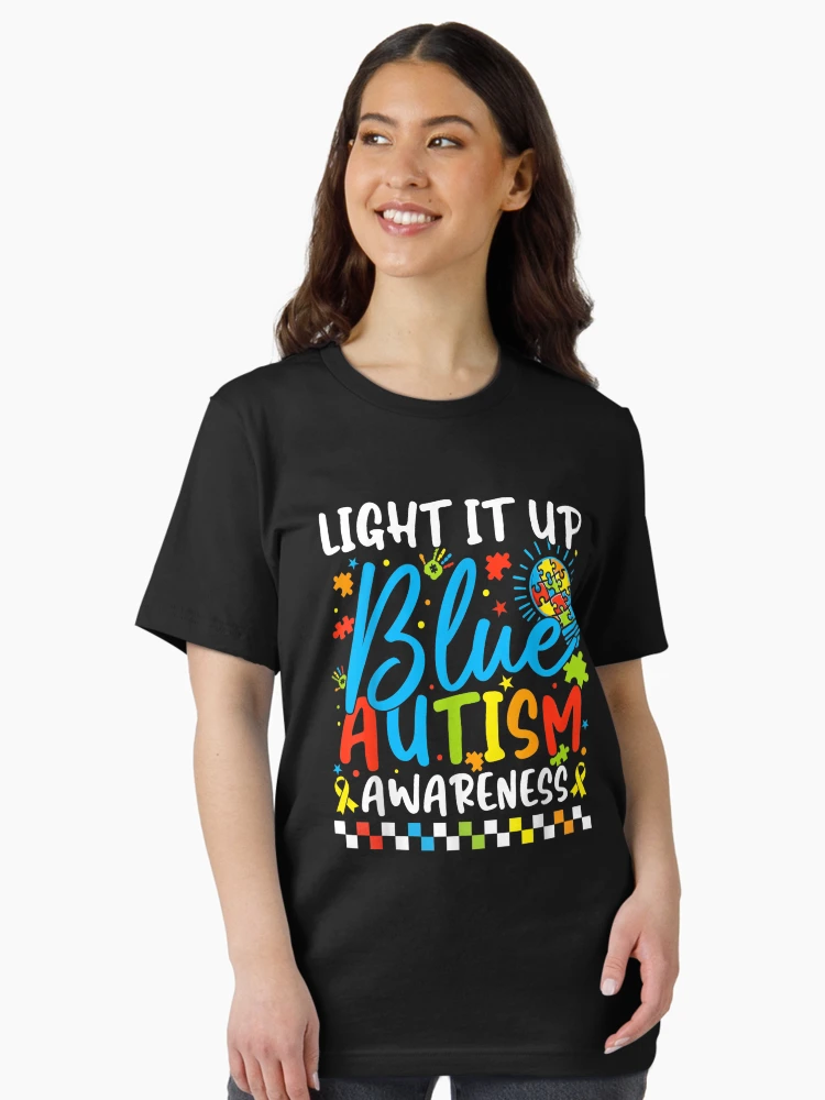 Light It Up Blue Autism Awareness Month T-Shirt Puzzle Piece Graphic Tee Autism Support Awareness Shirt