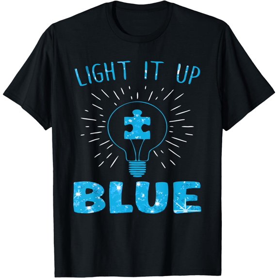 Light It Up Blue Autism Awareness Puzzle Unisex T-Shirt for Men Women Kids Toddler,Black Color,Size 5XL
