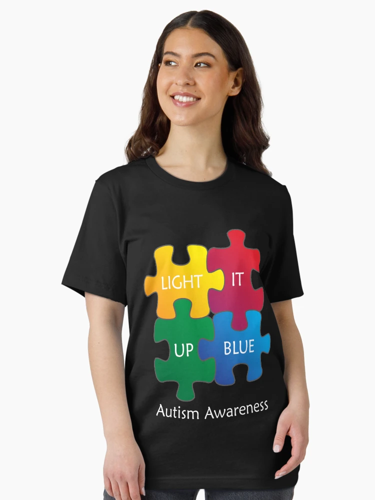 Light It Up Blue Autism Awareness Shirt Rainbow Puzzle Piece Graphic T-Shirt Autism Support Tee