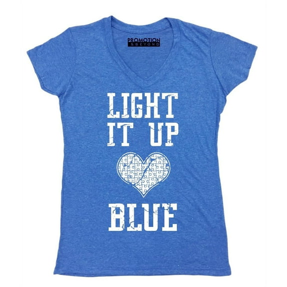 Light It Up Blue Autism Awareness Women's V-neck, XL, Heather Royal