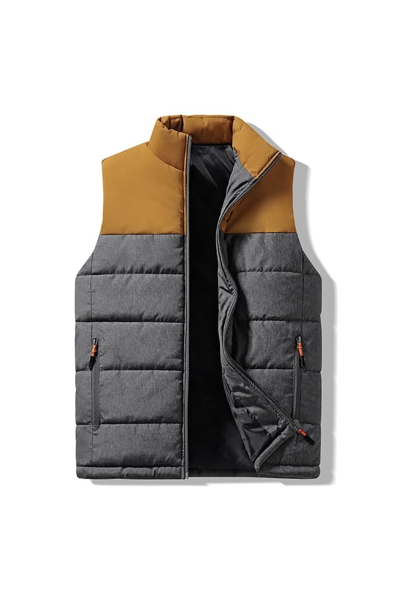 Light Jackets For Men Sevevn Men's Color Blocking Sleeveless Vest Warm Stand Up Collar Sleeveless Padded Jacket