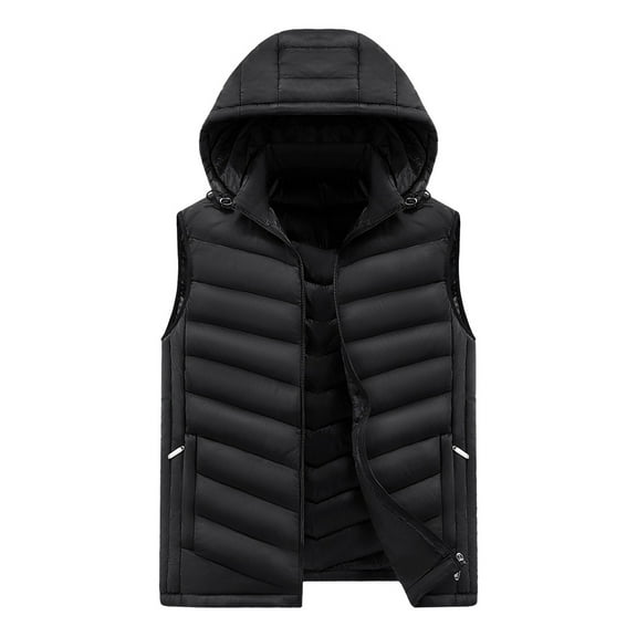 Light Jackets For Men Sevevn Men's Solid Color Puffer Vest Warm And Thick Sleeveless Padded Jacket With Detachable Hood