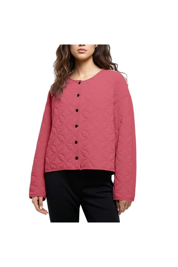 Light Jackets For Women Casual Fashion Simple Lightweight Quilted Diamond Pattern Jacket With Crew Neck For Warmth Without Bulk Women's Down Jacket