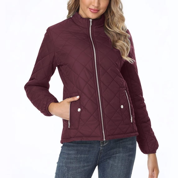 Light Jackets For Women Fall Winter Long Sleeve Warm Loose Stand Collar Quilted Zip Up Jacket For Cozy Everyday Wear Women's Down Jacket