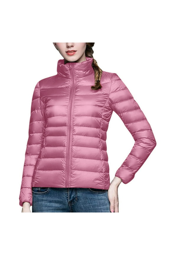 Light Jackets For Women Sevevn Women's Lightweight Puffer Jacket Winter Warm Stand Collar Quilted Bubble Coat