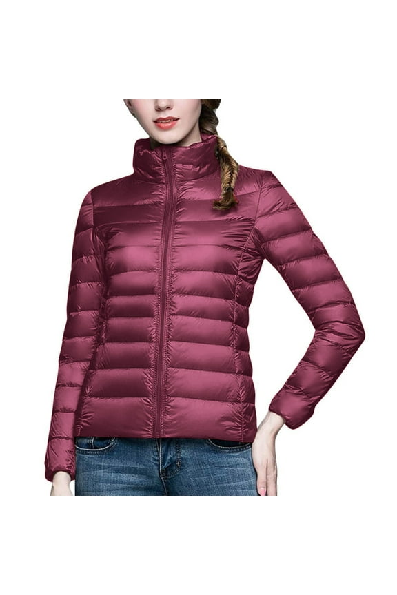 Light Jackets For Women Sevevn Women's Lightweight Puffer Jacket Winter Warm Stand Collar Quilted Bubble Coat