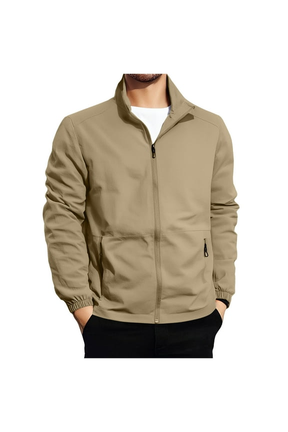 Light Jackets for Men with Zipper Pockets Zip Up Stand Collar Golf Jacket Lightweight Big and Tall Casual Clothing