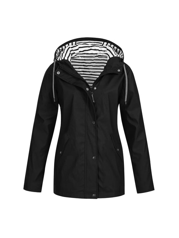 Light Jackets for Women Dressy New Womens Rain Coat Waterproof Active Outdoor Jacket Lightweight Zip up Fall Raincoat Windbreaker with Hood Black XXL
