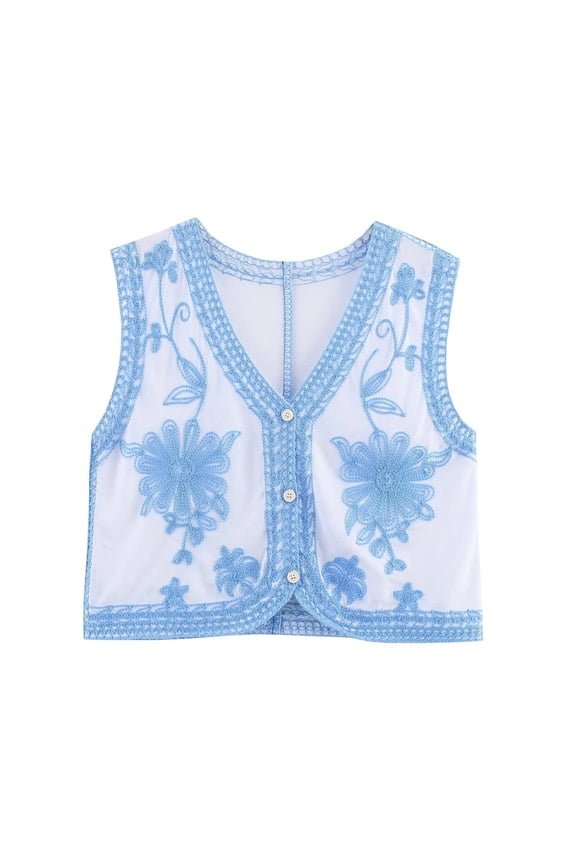 Light Jackets for Women Flroal Embroidered Vest Boho Sleeveless V Neck Button Down Waistcoat Winter Clothes