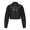 thumbnail image 1 of Light Jackets for Women Solid Long Sleeve Button Lapel Cropped Leather With Pocket Moto Biker Slim Lightweight Cothes, 1 of 8