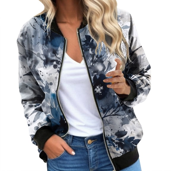 Light Jackets for Women Trendy Casual Lightweight Zip Up Floral Print Lightweight Bomber Fall Winter Women'S Coats,Camouflage,M