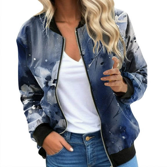 Light Jackets for Women Trendy Casual Lightweight Zip Up Floral Print Lightweight Bomber Fall Winter Women'S Coats,Yellow,2XL