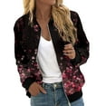 thumbnail image 1 of Light Jackets for Women Trendy Casual Zip Up Floral Print Short Sports Bomber Fall Winter Women'S Coats,Black,L, 1 of 5