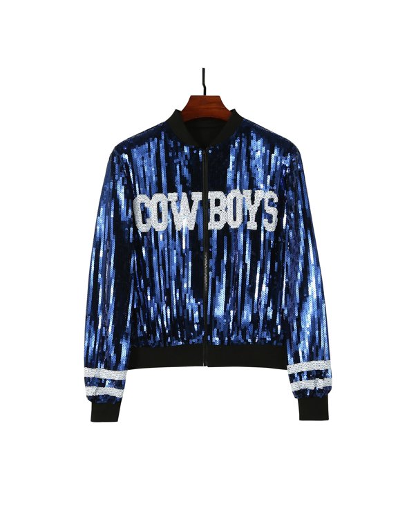 Light Jackets for Women Trendy Sequin Cheerleader Baseball Printed Casual Lightweight Fall Winter Women'S Coats,Blue,One Size