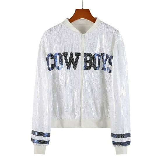 Light Jackets for Women Trendy Sequin Cheerleader Baseball Printed Casual Lightweight Fall Winter Women'S Coats,White,One Size