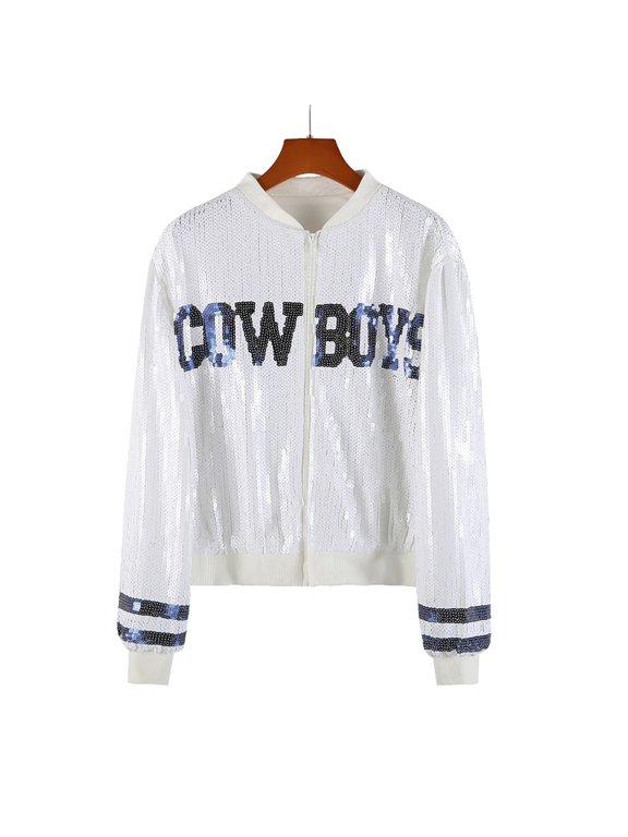Light Jackets for Women Trendy Sequin Cheerleader Baseball Printed Casual Lightweight Fall Winter Women'S Coats,White,One Size