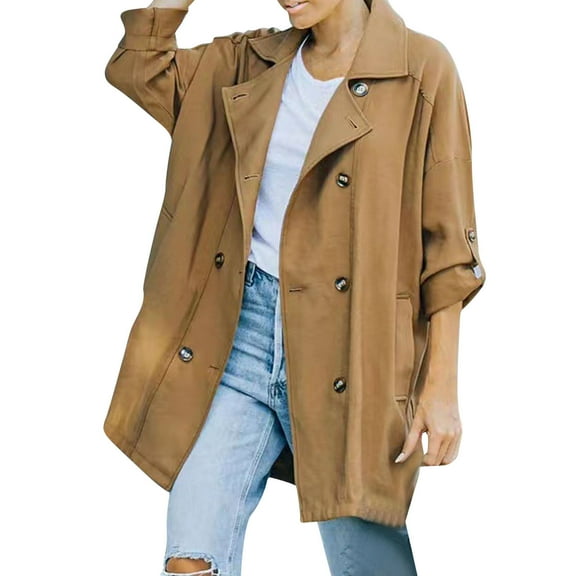 Light Jackets for Women Trendy Trench Double Classic Lapel Overcoat Belted Slim Fall Winter Womens Coats,Brown,S