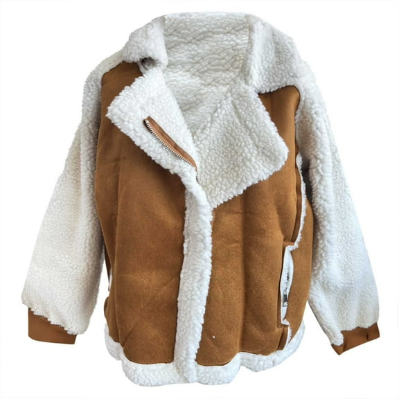 Light Jackets for Women Wool Lamb Patchwork Long Sleeve Lapel Zipper With Pocket Oversize Warm Fleece Lined Lightweight Cothes