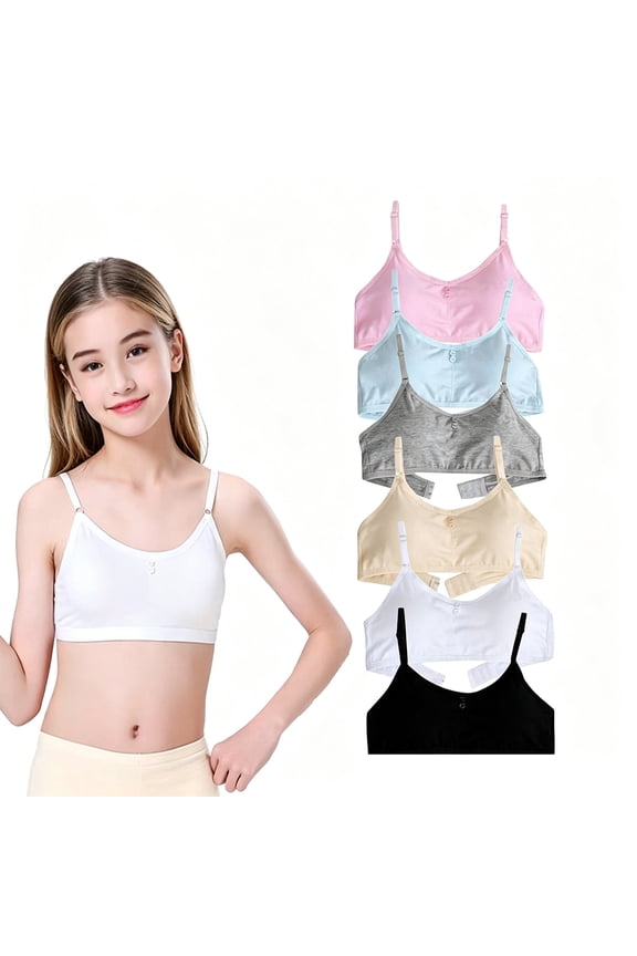 Light Jog Low-Impact Cotton Puberty Training Bras Teen Girls 10 to 16 Wireless Lightly Padded, Custom Length Adjustable Straps Breathable Loose Relax Sports Daily Underwear