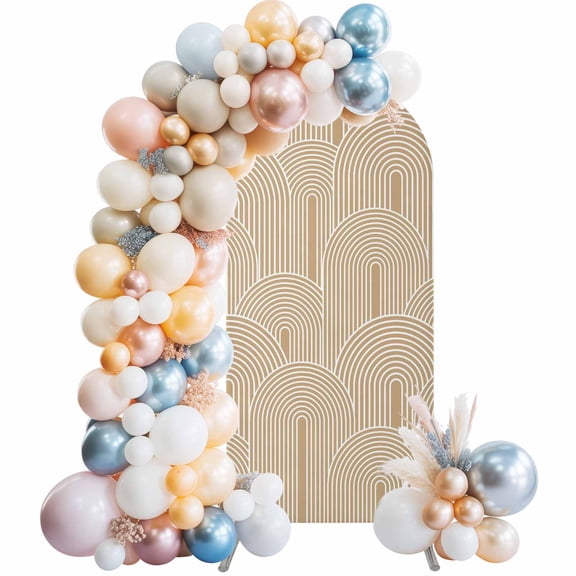 Light Kachi Arch Backdrop Cover 4 FT Abstract Stripes Pattern Bosemia Texture Stretchy Elastic Arch Stand Covers Spandex Arched Background Birthday Wedding Party Decoration (No Stand)