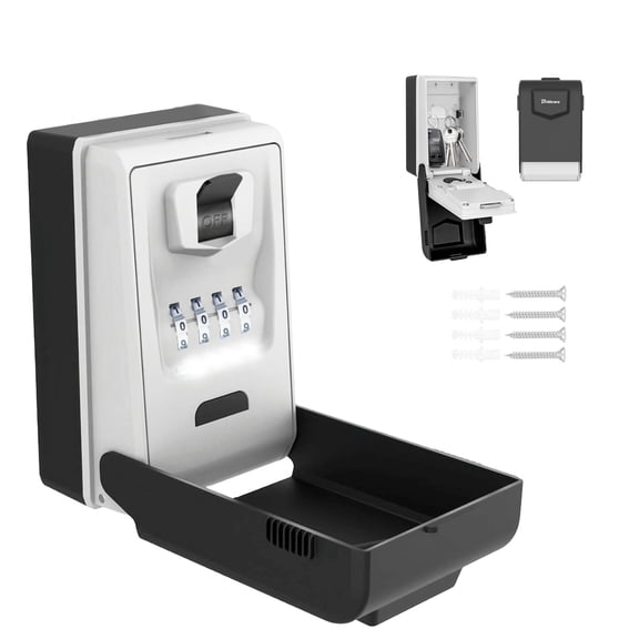 Light Up Key Lock Box, LED Waterproof Metal 4 Digits Combination Lockbox, Outside Wall Mount Resettable Key Hider, Upgraded Large Security Password Boxes for Car House Office Apartment Keys