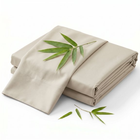 Light Khaki+Beige Luxuriously Soft 100% Viscose Derived from Bamboo 3-Piece Sheet Set, Oeko-TEX Certified, Twin - Linen