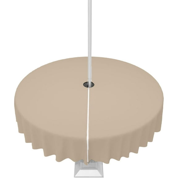 Light Khaki Outdoor Tablecloth with Umbrella Hole and Zipper, Solid Color Table Cover for Round Tables Waterproof Tabletop Collection for Patio, Garden, Picnic, Camping 60R