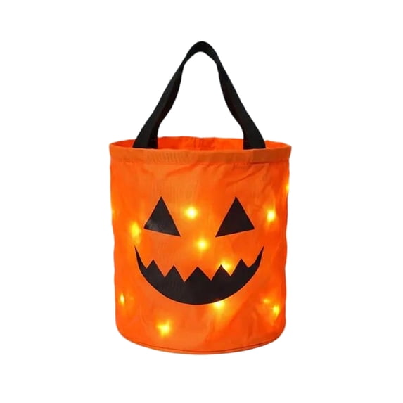 Light LED Up Halloween Trick or Treat Bucket Pumpkin Candy Large Bags, LED Light Halloween Candy Bags, Light Up Candy Bags Reusable Goody Bucket for Halloween Supplies Favors 1PC H