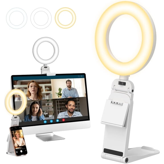 Light for Laptop Desk Clip On,Small Computer Video Conference Lighting with Stand for Phone/Webcam/Monitor,5" Portable Mini LED Selfie Light Desktop for Zoom Meeting/Video Call/Recording(White)