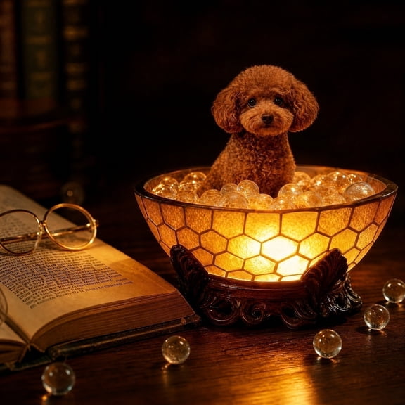 Light for Living Room, Cozy Night Light, Stained Glass Lamp, Small Decorative Lamp, 5X4.5 Inch Poodle Dog Bubble Sculpted Piece Resin Led Night Light, Non-Glaring Warm Glow