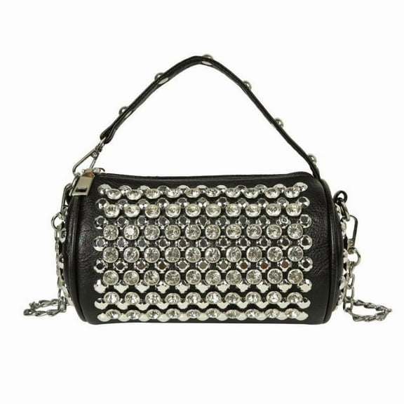 Light Luxury And Fashion Metal Rivet Studded Diamond Cylindrical Handbag Simple Banquet Party Personalized Shoulder Bag Trendy