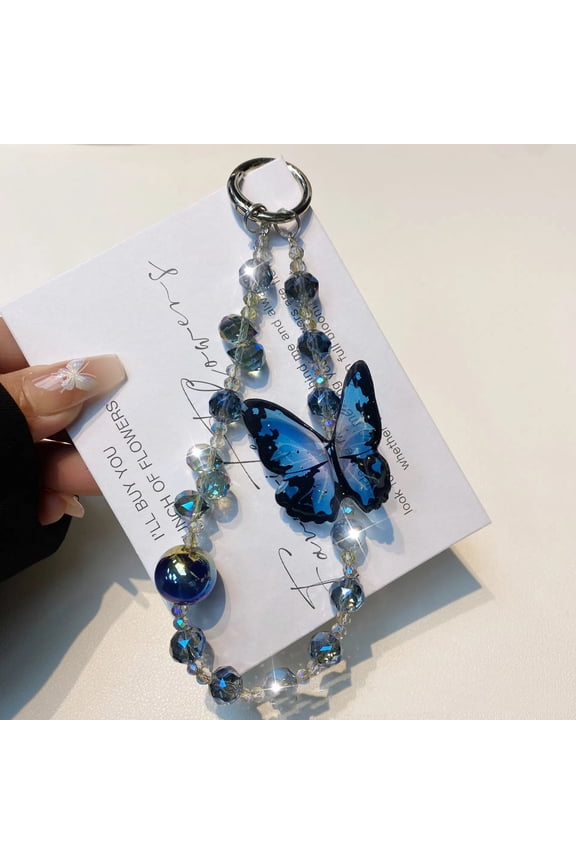 Light Luxury And High-end Phone Chain Three-dimensional Butterfly Crystal Pendant Chain Diamond Beads Keychain Anti-loss rope
